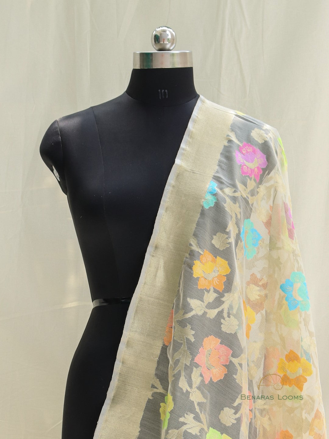 Cream Organza Net Banarasi Handwoven Dupatta