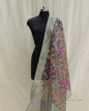 Load image into Gallery viewer, Dark Grey Organza Net Banarasi Handwoven Dupatta
