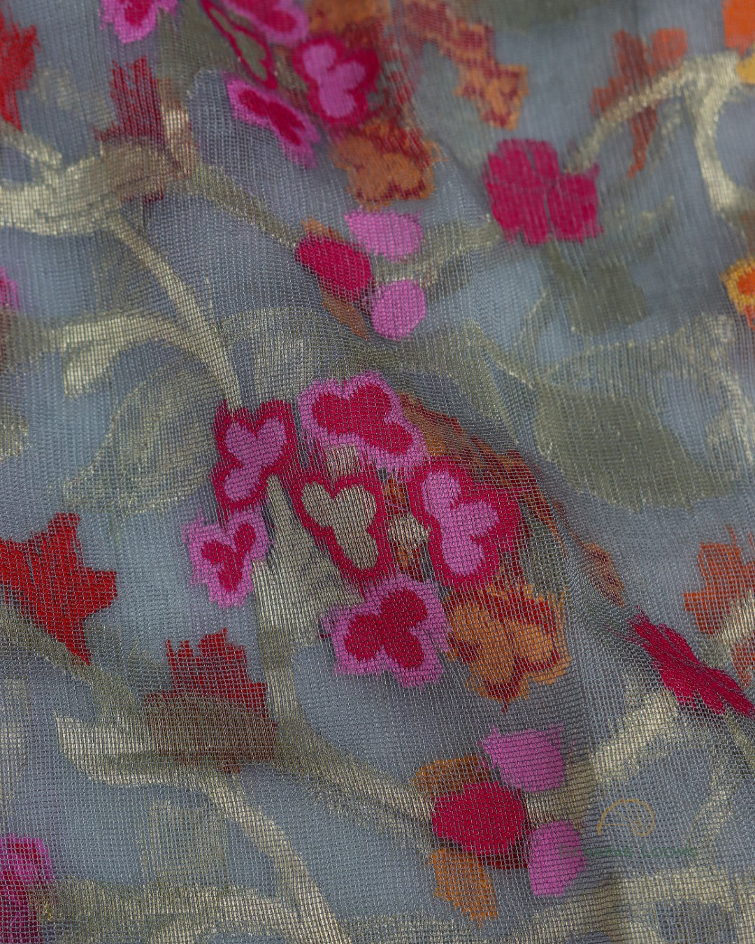 Dark Grey Organza Net Banarasi Handwoven Dupatta