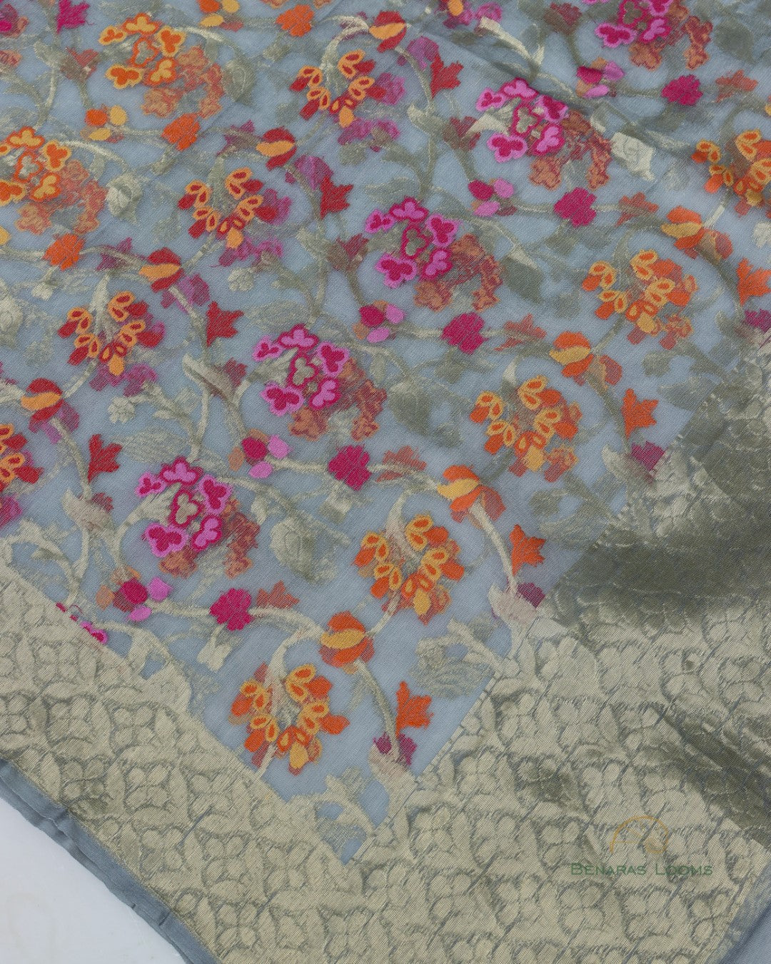 Dark Grey Organza Net Banarasi Handwoven Dupatta