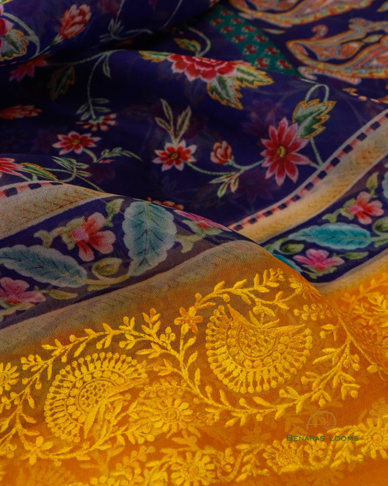 Digital Printed Pure Organza Benarasi Saree
