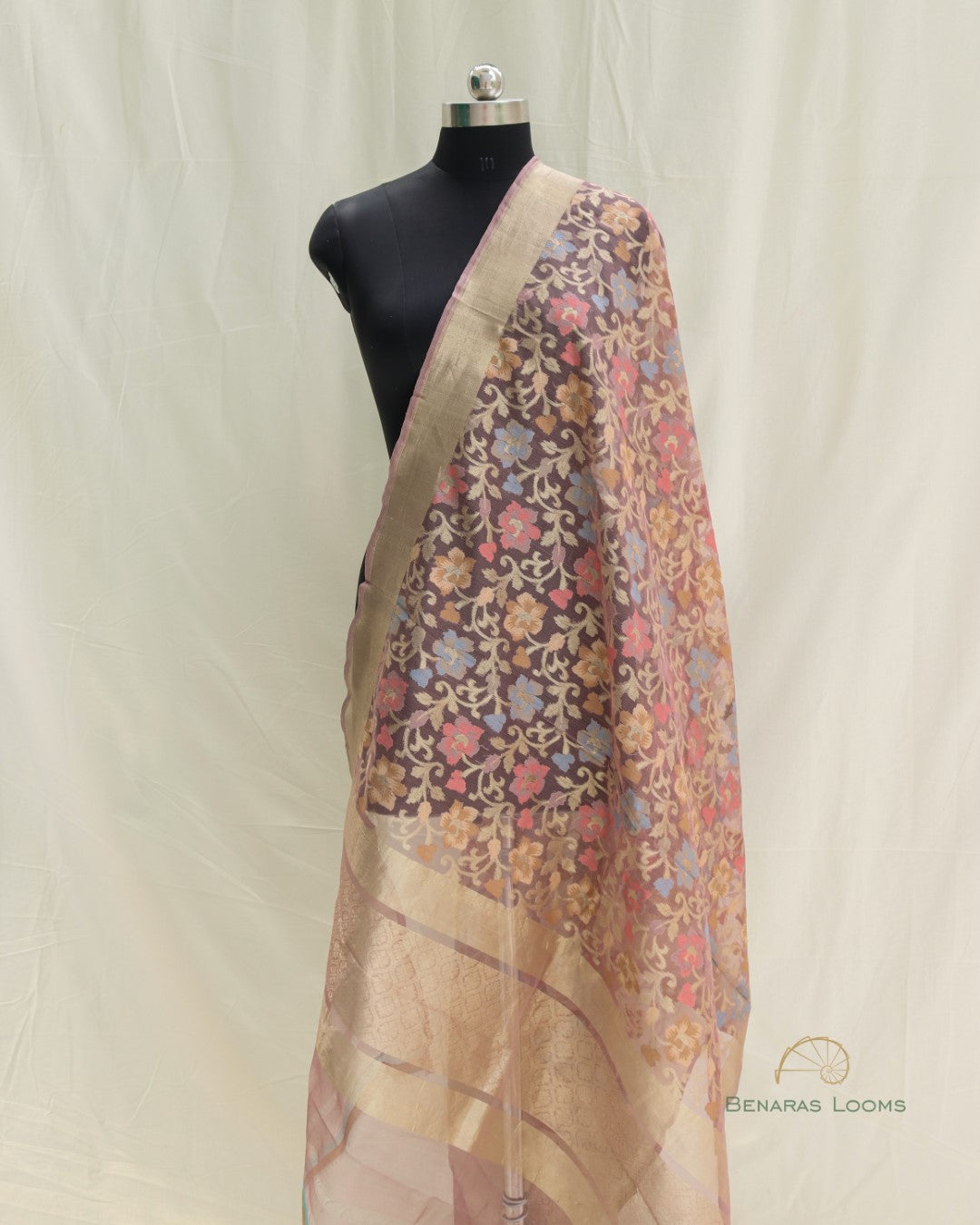 Dusty Pink Organza Net Banarasi Handwoven Dupatta