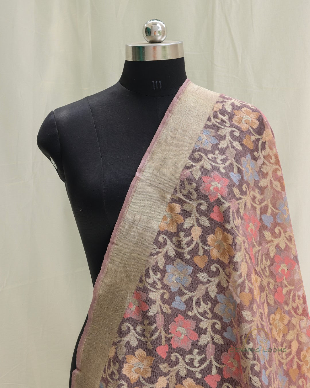 Dusty Pink Organza Net Banarasi Handwoven Dupatta