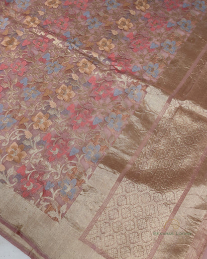 Dusty Pink Organza Net Banarasi Handwoven Dupatta