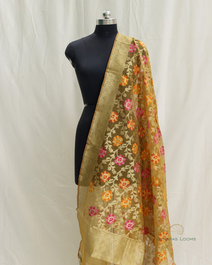 Mustard Organza Net Banarasi Handwoven Dupatta