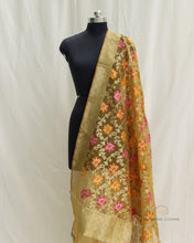 Load image into Gallery viewer, Mustard Organza Net Banarasi Handwoven Dupatta
