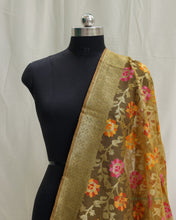 Load image into Gallery viewer, Mustard Organza Net Banarasi Handwoven Dupatta
