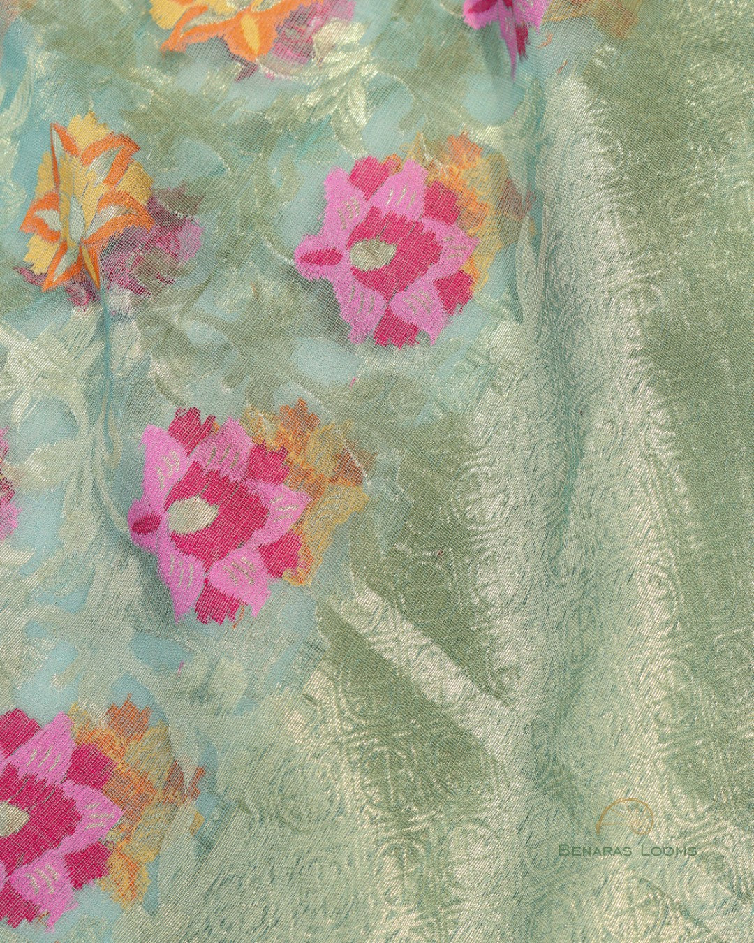 Green Organza Net Banarasi Handwoven Dupatta