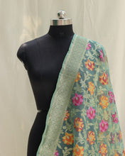 Load image into Gallery viewer, Green Organza Net Banarasi Handwoven Dupatta
