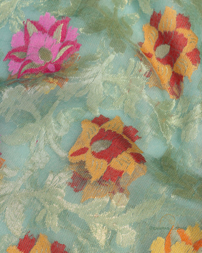 Green Organza Net Banarasi Handwoven Dupatta