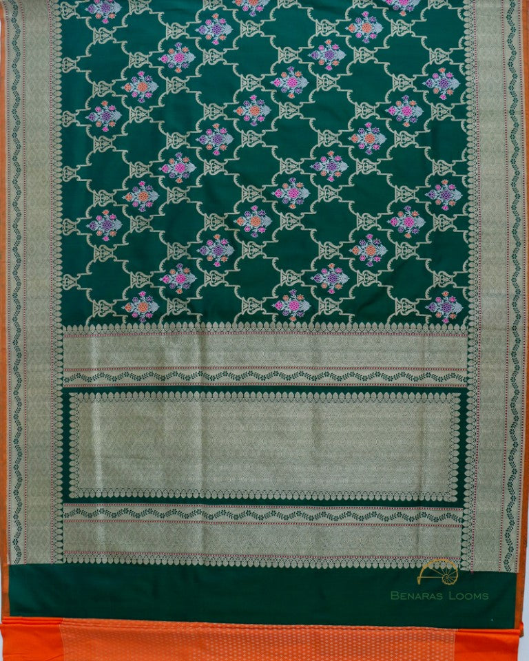 Green Handwoven Pure Kataan Silk Kadhua Jangla Banarasi Saree