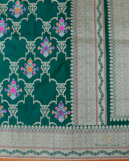 Green Handwoven Pure Kataan Silk Kadhua Jangla Banarasi Saree