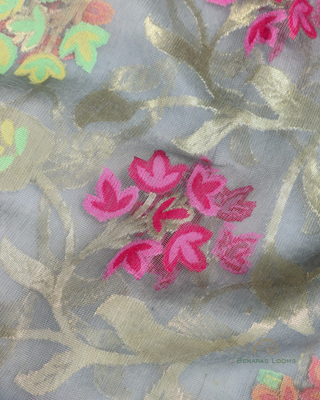 Grey Hanwoven Organza Net Banarasi Dupatta