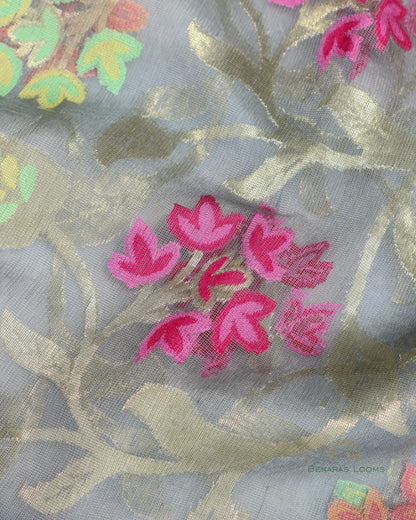 Grey Hanwoven Organza Net Banarasi Dupatta