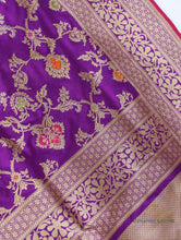 Load image into Gallery viewer, PRE-ORDER:Purple Handwoven Pure Kataan Silk Banarasi Saree With Meenakari
