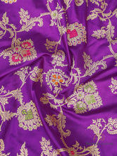 Load image into Gallery viewer, PRE-ORDER:Purple Handwoven Pure Kataan Silk Banarasi Saree With Meenakari
