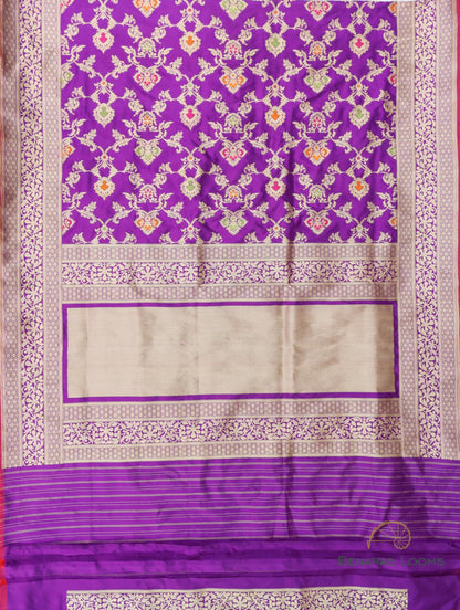 Purple Handwoven Pure Kataan Silk Banarasi Saree With Meenakari