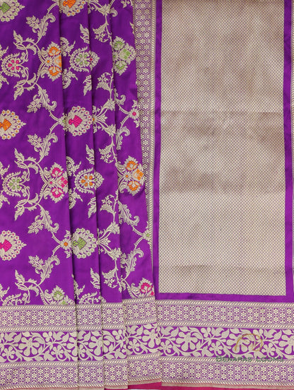 Purple Handwoven Pure Kataan Silk Banarasi Saree With Meenakari