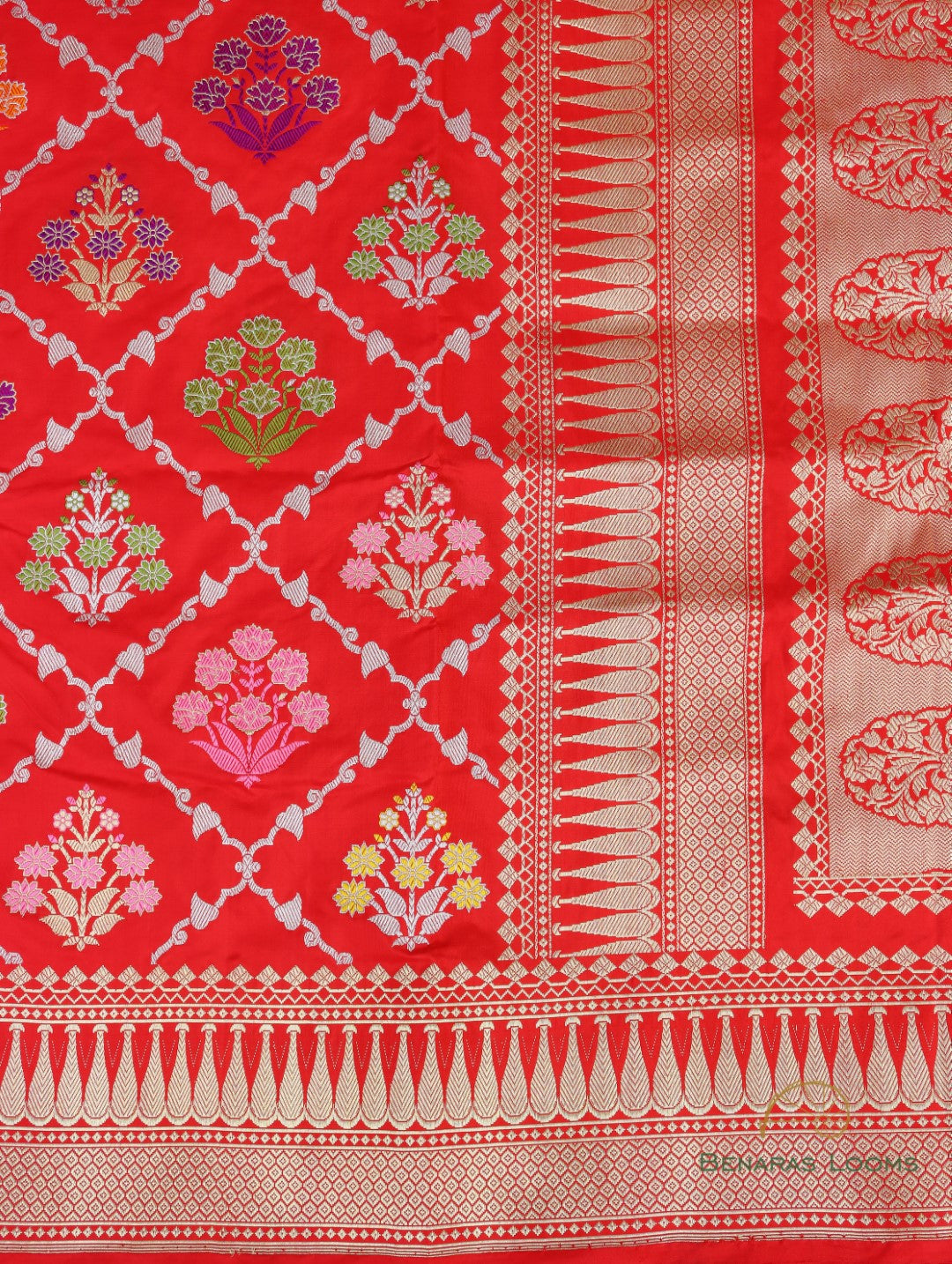 Red Handwoven Pure Kataan Silk Kadhua Jangla Banarasi Saree