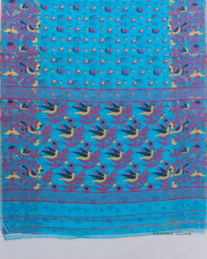 Blue Handwoven Cotton Silk Tantuj Saree.