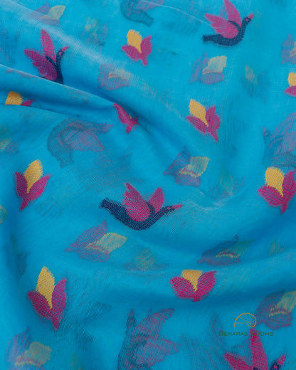 Blue Handwoven Cotton Silk Tantuj Saree.