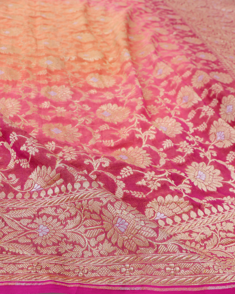 Handwoven Pure Georgette Silk Ombre Dyed Cutwork Banarasi saree.