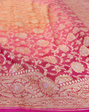 Load image into Gallery viewer, Handwoven Pure Georgette Silk Ombre Dyed Cutwork Banarasi saree.
