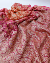 Load image into Gallery viewer, Handwoven Pure Georgette Silk Ombre Dyed Cutwork Banarasi saree.
