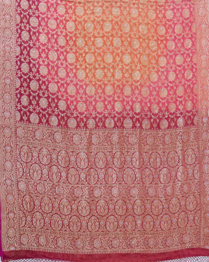 Handwoven Pure Georgette Silk Ombre Dyed Cutwork Banarasi saree.