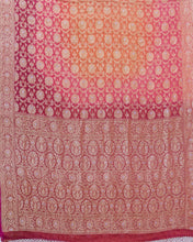 Load image into Gallery viewer, Handwoven Pure Georgette Silk Ombre Dyed Cutwork Banarasi saree.
