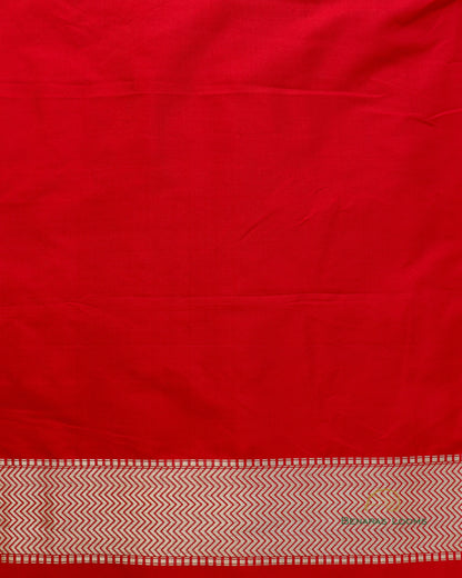 Red Handwoven Pure Kataan Silk Shikaargah Brocade Jaal Benarasi Saree.