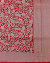 Load image into Gallery viewer, Red Handwoven Pure Kataan Silk Shikaargah Brocade Jaal Benarasi Saree.
