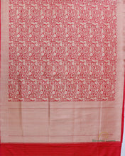 Load image into Gallery viewer, Red Handwoven Pure Kataan Silk Shikaargah Brocade Jaal Benarasi Saree.
