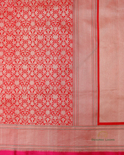 Red Handwoven Pure Kataan Silk Brocade Jaal Benarasi Saree
