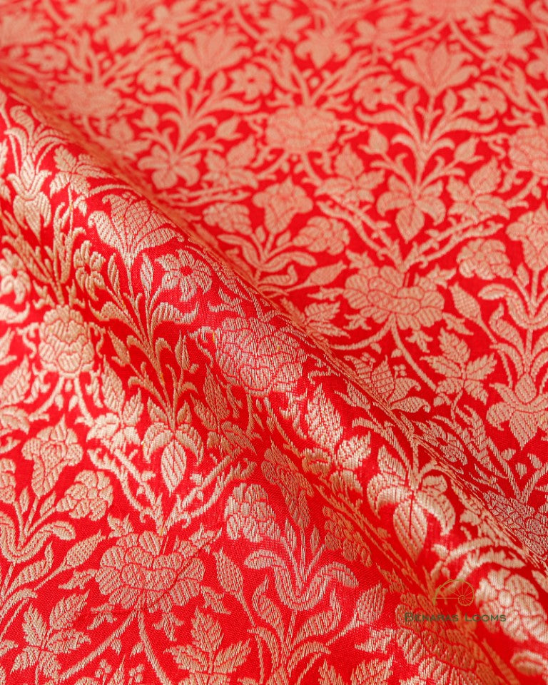 Red Handwoven Pure Kataan Silk Brocade Jaal Benarasi Saree
