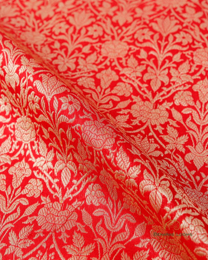 Red Handwoven Pure Kataan Silk Brocade Jaal Benarasi Saree