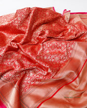 Load image into Gallery viewer, Red Handwoven Pure Kataan Silk Brocade Jaal Benarasi Saree
