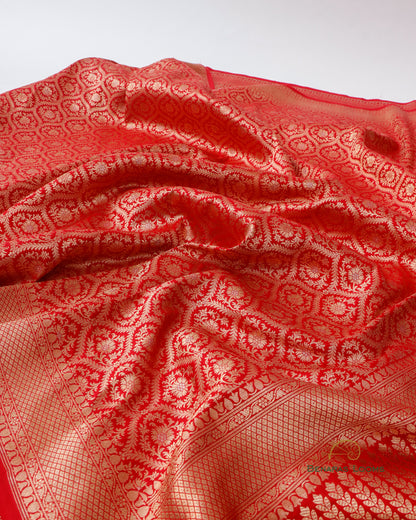 Red Handwoven Pure Silk Brocade Banarasi Saree.