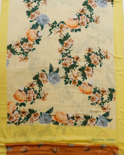 Digital Print Lemon Yellow Pure Silk Banarasi Saree