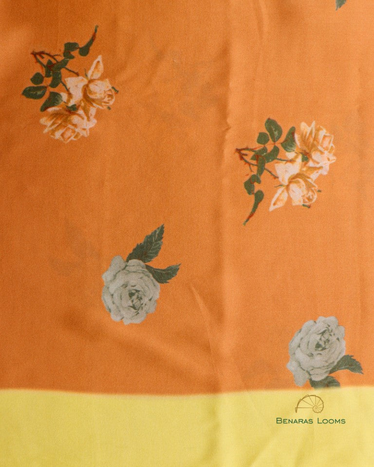 Digital Print Lemon Yellow Pure Silk Banarasi Saree