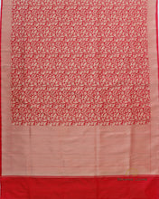 Load image into Gallery viewer, PRE-ORDER:Red Handwoven Pure kataan Silk Shikaargah Brocade Jaal Benarasi Saree.
