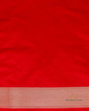 Load image into Gallery viewer, PRE-ORDER:Red Handwoven Pure kataan Silk Shikaargah Brocade Jaal Benarasi Saree.
