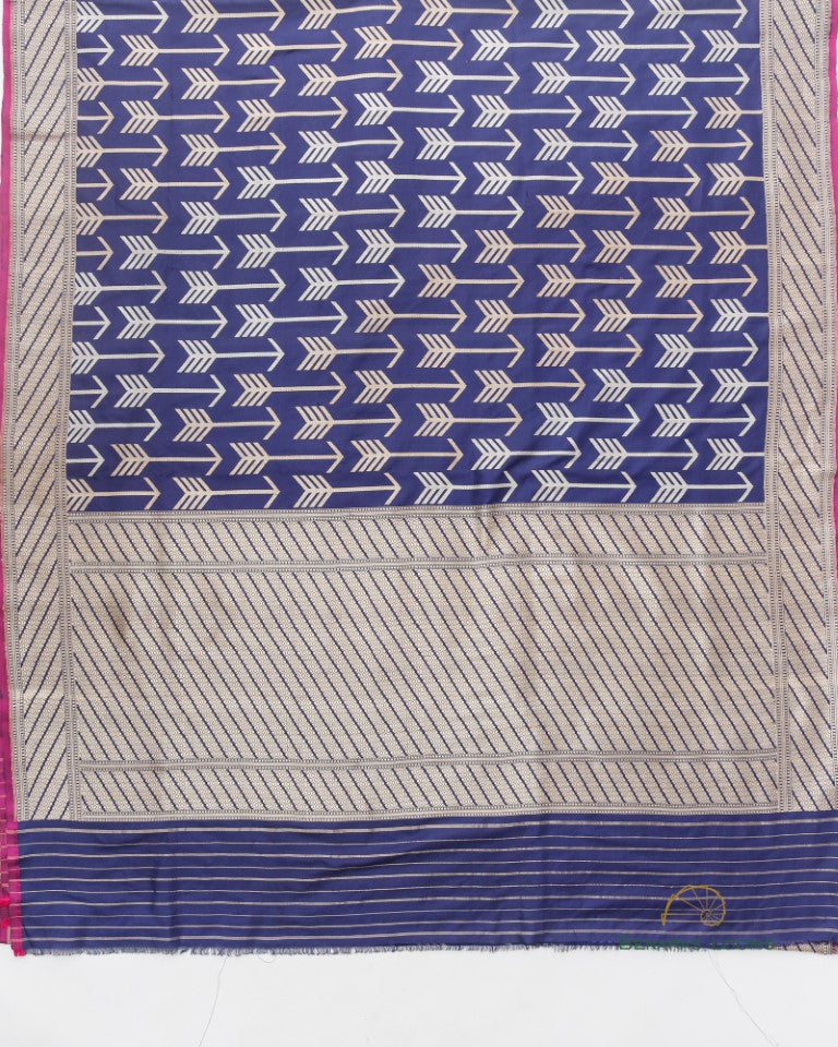 Navy Blue Handwoven Pure Kataan Kadhua Silk Benarasi Saree