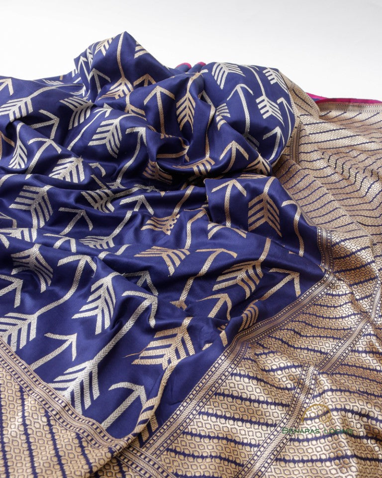 Navy Blue Handwoven Pure Kataan Kadhua Silk Benarasi Saree