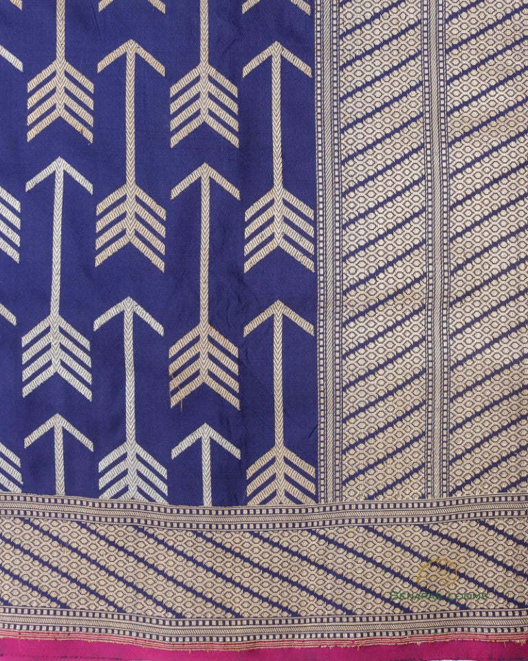 Navy Blue Handwoven Pure Kataan Kadhua Silk Benarasi Saree