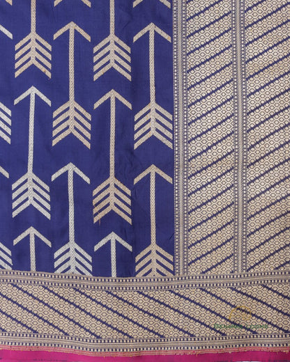 Navy Blue Handwoven Pure Kataan Kadhua Silk Benarasi Saree