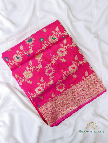 Pink Handwoven Banarasi Jangla Pure Silk Saree