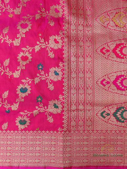 Pink Handwoven Banarasi Jangla Pure Silk Saree
