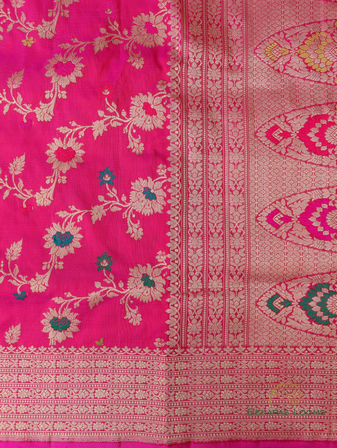 Manjari: Banarasi Silk Saree with Meenakari Floral Jangla in the Shade –  Zari Banaras