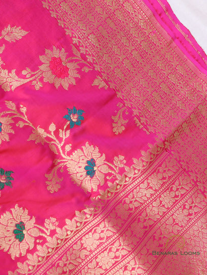 Pink Handwoven Banarasi Jangla Pure Silk Saree